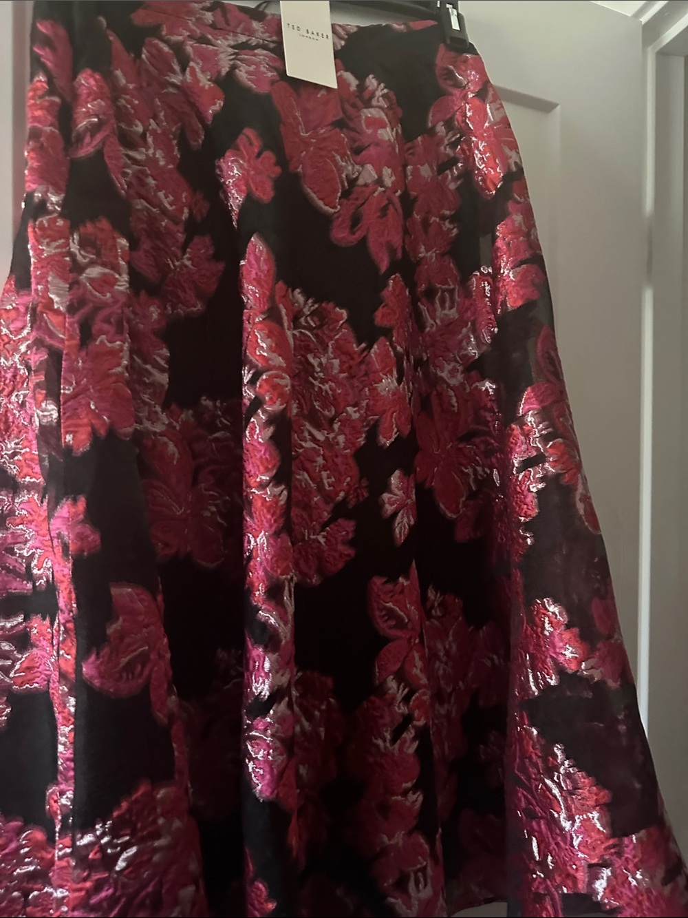 Ted Baker Black A-Line Skirt with Fuchsia Floral Jacquard